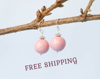 Light pink earrings, Pale pink jewelry, Pink dangle earrings, Light pink jewelry, Pink beaded earrings, Delicate earrings