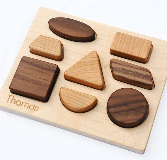 Wood Puzzle Personalized Natural Wood Baby Deluxe Shapes Toy