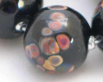Handmade Glass Lampwork Beads, Black/Raku round