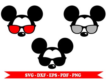 Mickey mouse with svg sunglasses, Mickey head face, clip art in digital format svg, eps, dxf, png, pdf. For Cricut, Silhouette Cameo, vinyl