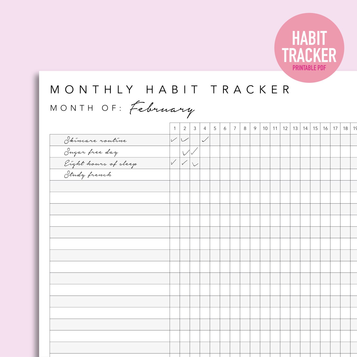 Monthly Habit Tracker Printable Instant Download pdf