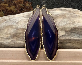 Purple Agate Slice, Purple Agate Slice Pair, Purple Geode Slice Pair, Purple Geode Slice, Purple Agate Slice, Dyed, Gold Plated, PG3810B