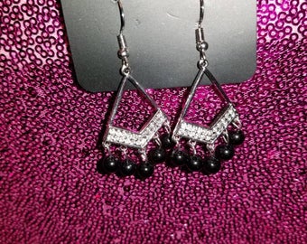 Silver and Black Chandelier Dangle Earrings NEW with tags