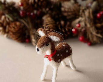Deer, wool felt woodland animal decor, doe fawn holiday tree ornament, homemade Christmas ornaments