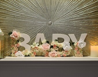 Baby Shower 'BABY' letters, white letter with flowers