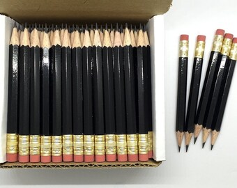 144 Black Mini short half Hexagon Golf #2 Pencils With erasers Pre-Sharpened Made In the USA - Non Toxic Latex Free Express Pencils TM