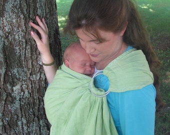 Baby Ring Sling, Linen Sling, Light Green linen, baby carrier, Baby Sling, Linen RS, Linen newborn carrier, Linen baby sling, DVD, maternity