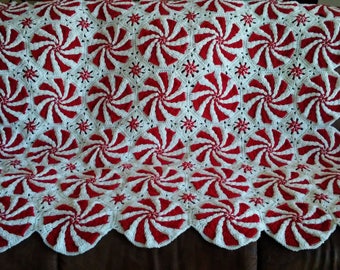 Ready to Ship, Peppermint Throw, Peppermint Afghan, Crochet Afghan, Christmas Blanket, Christmas Afghan, Crochet Blanket, Peppermint Blanket