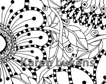 5 Pages Flowers Coloring Pack 2 Adult Book Printable
