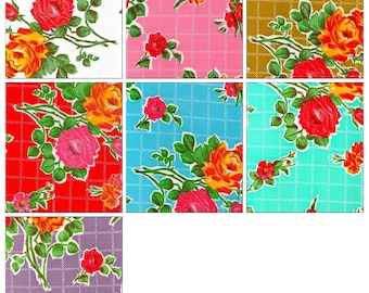 OilclothByTheYard Rose and Grid oilcloth fabric Your Choice of Color