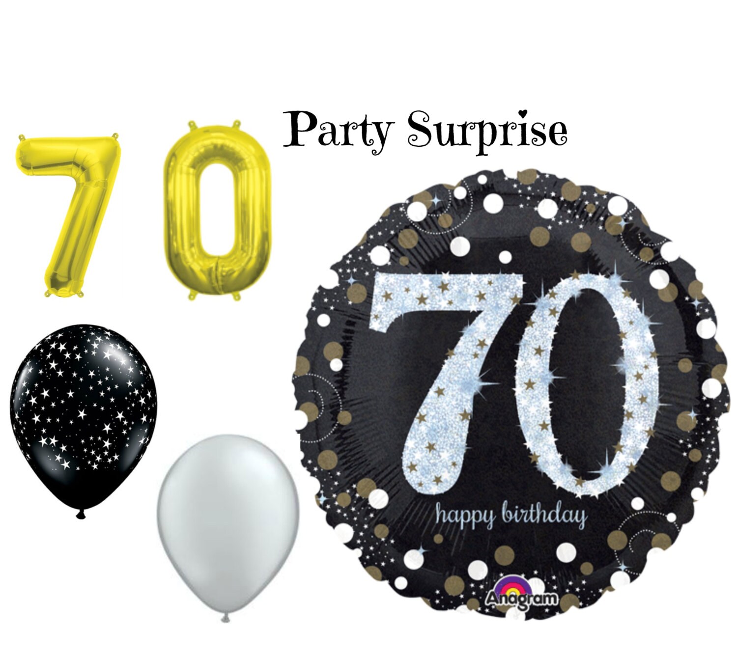 70th Birthday Party Balloons 70 Birthday Black Gold Silver Birthday