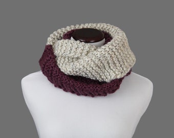 Two-Tone Cream/Purple Infinity Scarf