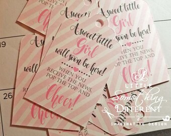 Mini Champagne Bottle Tags Pink / Mini Wine Bottle Tags / Baby Girl Mini Champagne Tags / Champagne Favor Tags / Gift Tags / Welcome Baby