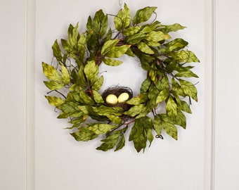 Twig and Leaf Wreath with Birds Nest and Eggs, Spring Wreath, Green Wreath, Wreaths for Front Door,Gifts for Mom,Wreath,Wreaths