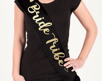 Bride Tribe Bridesmaid Hen Do Bachelorette Sash Party Wear Ribbon Banner Rose Gold Silver Personalised Wedding Mrs Bridal