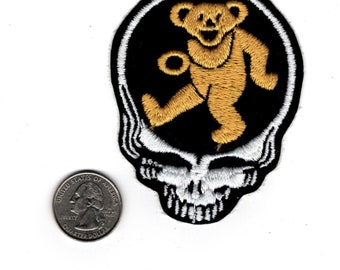 1980's, Grateful Dead, Steal Your Face Skull, Yelow Dancing Bear, Embroidered Patch, Iron on Free ship syf