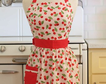 Retro Apron Cherries on Pink - CHLOE