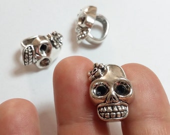 2pcs Sugar Skull Slider Beads Antique Silver Spacer Day Of The Dead Metal Jewelry Findings Supplies - B23088