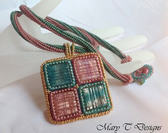 Green and Mauve Stained Glass Window Pendant Necklace...EBW Team