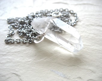 Quartz Crystal Necklace, Quartz Crystal Point Gemstone Chain Necklace, Artisan Quartz Pendant Stone Necklace Jewelry