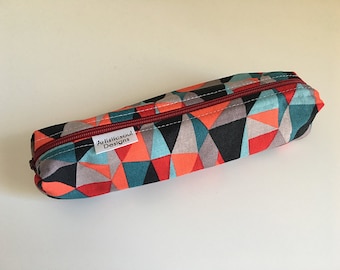 Pencil Case, Pencil Pouch, School Supply – Red Geometric - Toiletry & Cosmetics Bag