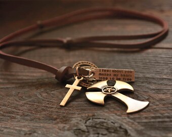 Elegant Leather Choker Necklace for Men with Gold - Silver tube