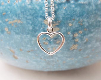 Sterling silver heart necklace, heart necklace, love necklace