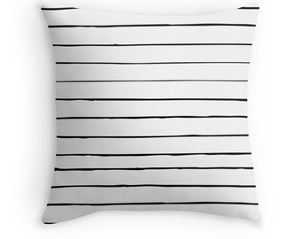 Pillow Cover White Black Skinny Stripes Minimalist Home Bed Room Dorm Decor Hipster 14x14 16x16 18x18 20x20 26x26