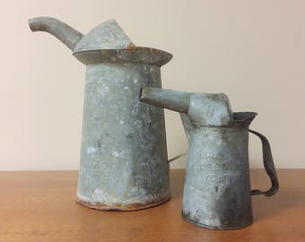 4 Quart Galvanized Metal Oil/Gasoline Cans w/ Spout, Splash Guard Rustic Primitive Industrial Urban Decor