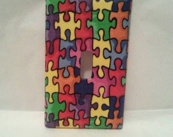 Puzzle Pieces Light Switch Plate Cover. Decorative Arts. Boys/Girls Bedroom. Nursery Decor. Wall Cover. Electrical. Electrical Covers.