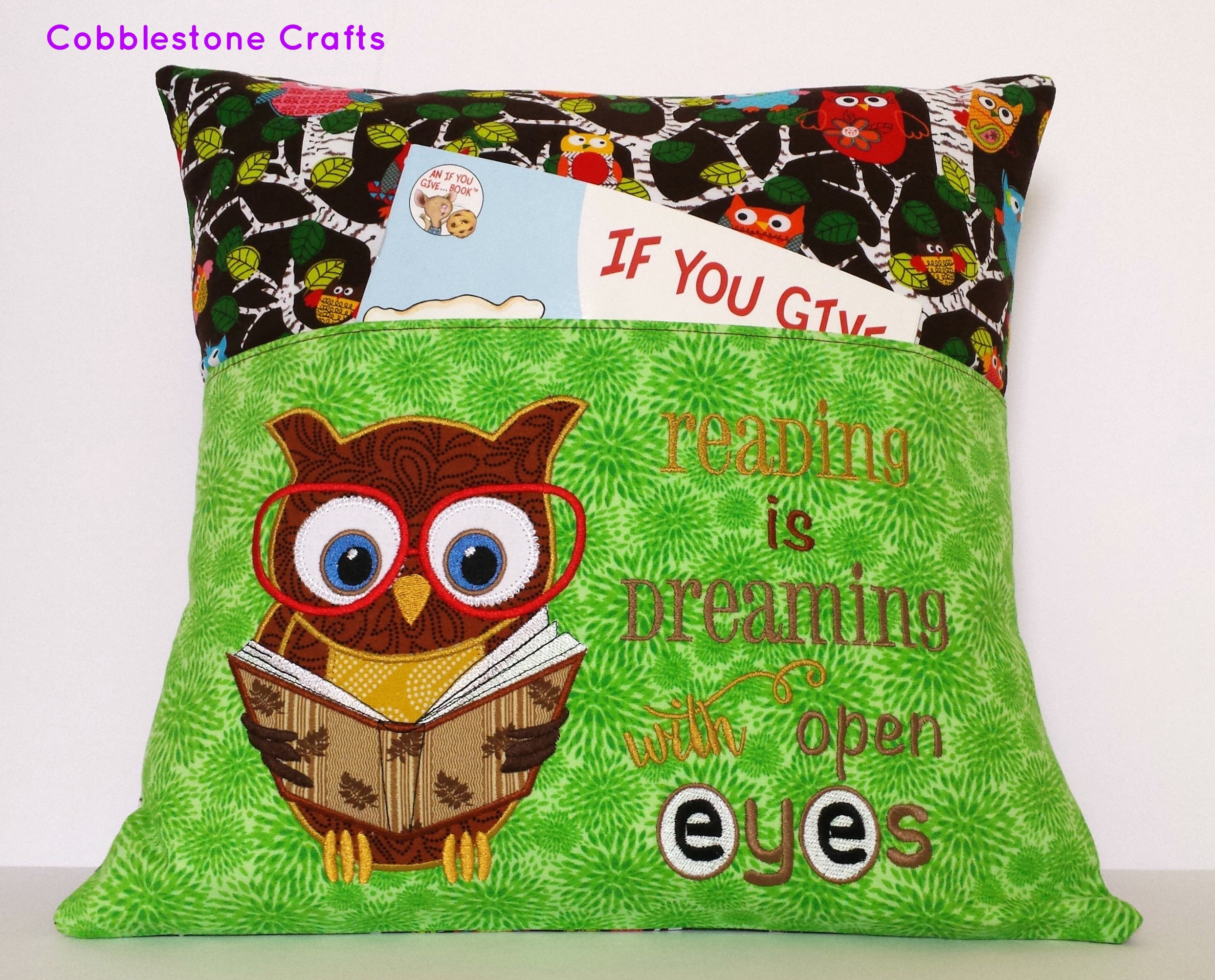 Owl Reading Pocket Pillow Reading Pillow Pocket Pillow