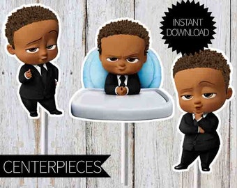 African American BOSS Baby- Curly Hair Birthday Party PRINTABLE Character Centerpieces- Instant Download |The Boss Baby Movie | Toppers