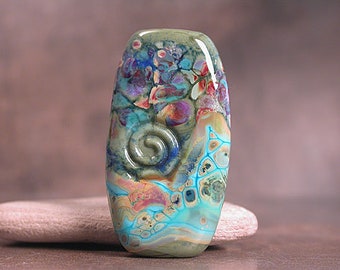 Lampwork Focal Bead, Artisan Glass Beads, Organic Lampwork, Olive Turquoise, Divine Spark Designs, SRA