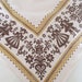 Austrian Vintage Folk Art Bavarian Rustic Woven Cotton Tablecloth in Brown and Mustard Colors with Couples Flowers Hearts and Ornaments
