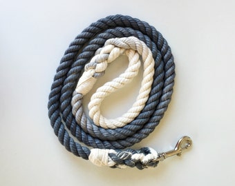 Grey Solid Ombre or Marbled Cotton Rope Dog Leash