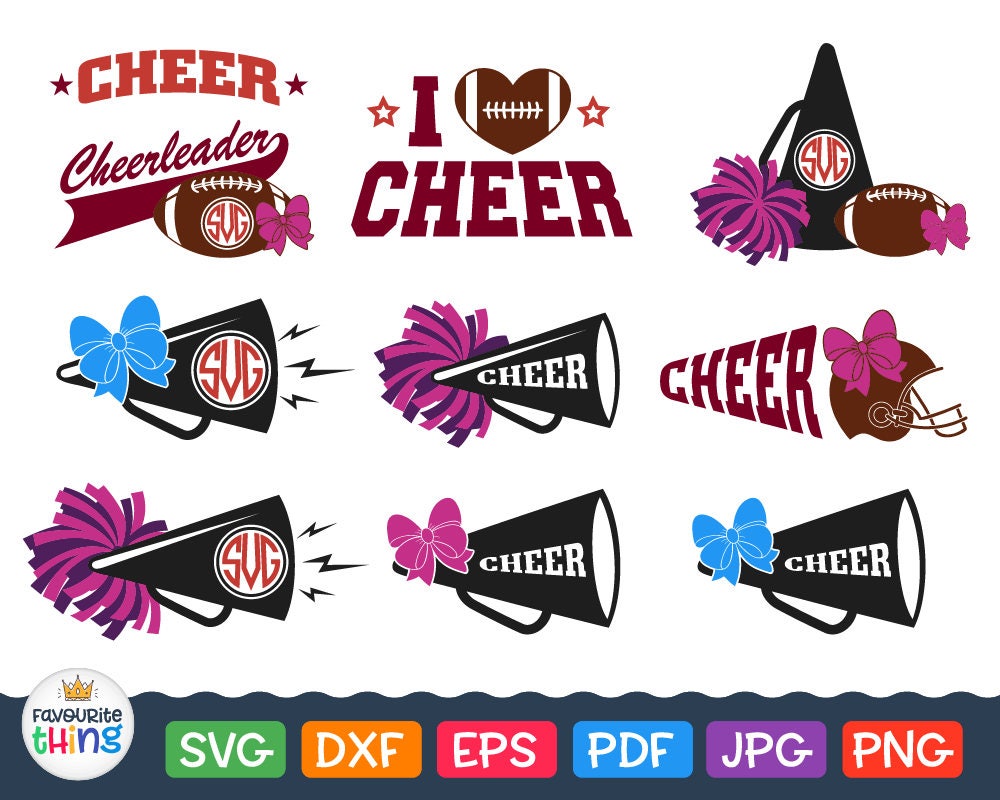 Download Cheer Megaphone Svg with Bow Pom Poms svg Football