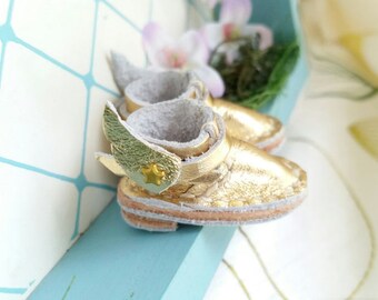 Blythe Doll Shoes Mini Gold Star Wing Leather Boots Azone Pure Neemo M Size