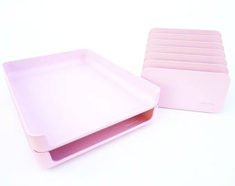PRETTY IN PINK! Vintage Eldon Office Desk Set Acrylic Mail Sorter File Paper Trays 3-Piece Pink Desk Accessories