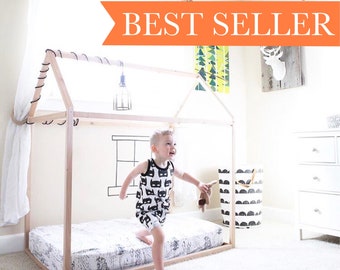 House bed, Wood Bed, Nursery, Twin, Toddler, Full, Crib, home, wooden, natural wood, modern, floor bed, Generation1 A Child's Nook House Bed