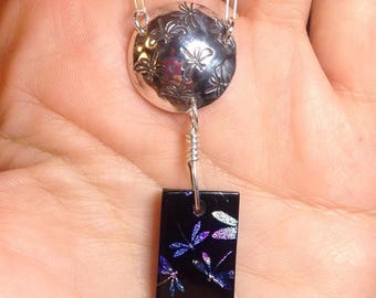 Sterling Silver and Dichroic Glass Dragonfly Pendant
