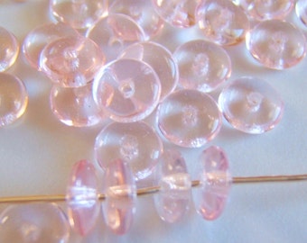 25 - Transparent Pink Czech Glass Rondelles