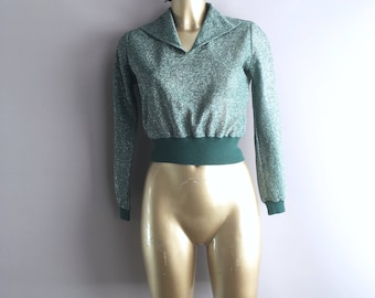 1970s Green with silver lurex disco top size 10 uk