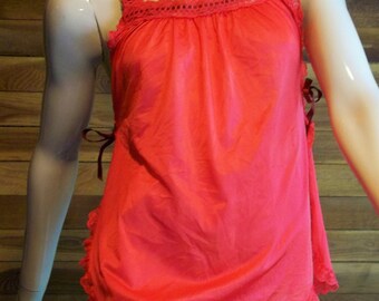 Vintage Lingerie 1960s MOVIE STAR Red Babydoll Nightgown Small