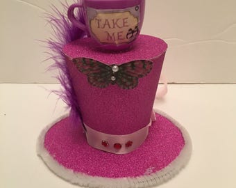 Mad Hatter Alice in wonderland Purple Mini Top Hat Fancy Dress Halloween