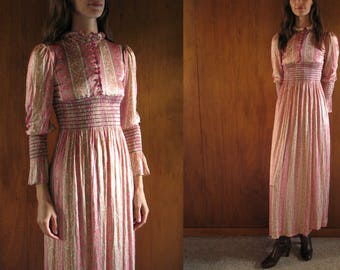1970s pink paisley maxi dress, xs