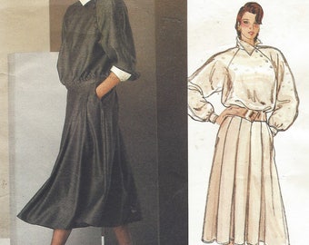 80s Adri Womens Raglan Sleeve Top & Flared Skirt Vogue Sewing Pattern 1229 Size 12 Bust 34 UnCut Vintage Vogue American Designer