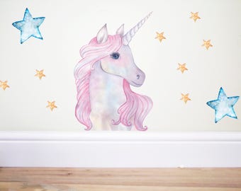 Pink Unicorn wall decal,unicorn sticker,horse wall decal,pastel decor,rainbow decor,nursery decor,girls bedroom decor,unicorn,unicorn party