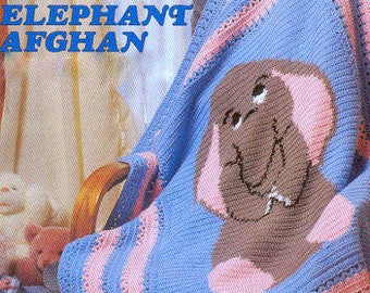 Vintage Crochet Pattern PDF Baby Elephant Afghan Baby Pram Cover Cot Blanket