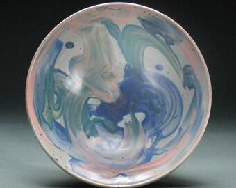 Orange Blue Green Abstract Brush-Decorated Bowl
