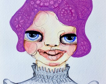 Small Watercolour and Graphite Original Drawing - Prudence